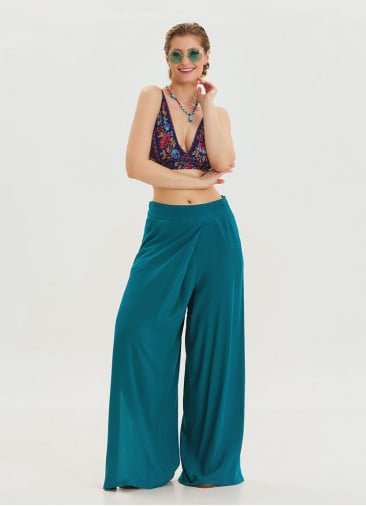 Zipper Detailed Pocket Petrol Women's High Waist Trousers 4640